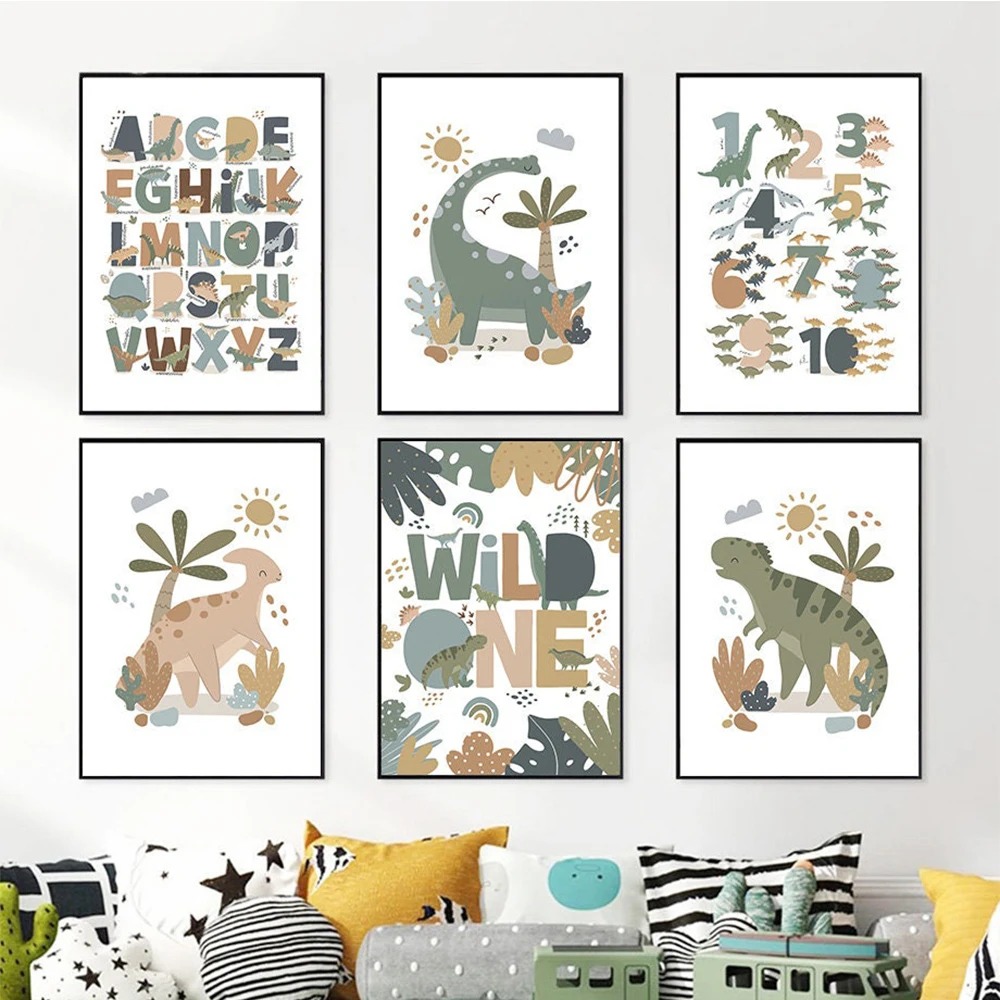 Kids Education Number - Noordse Schattige Baby Dinosaurus Wandkunst Canvas