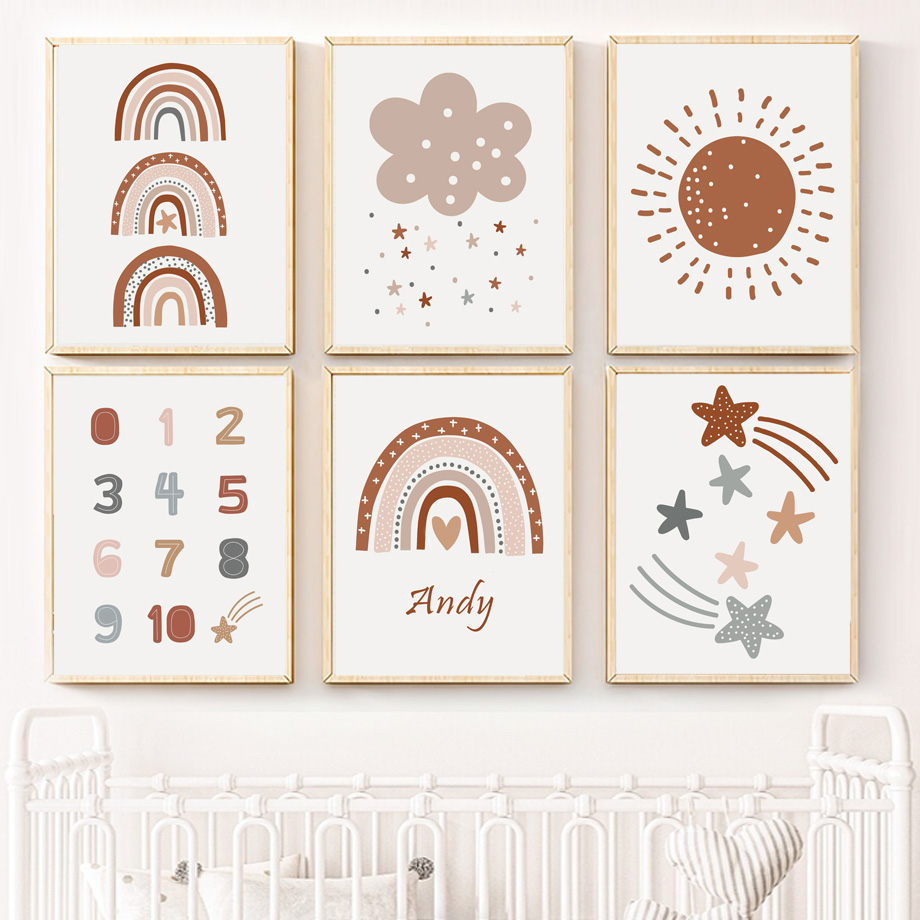Kids Education Name - Boho kamerposter canvas print regenboog zon